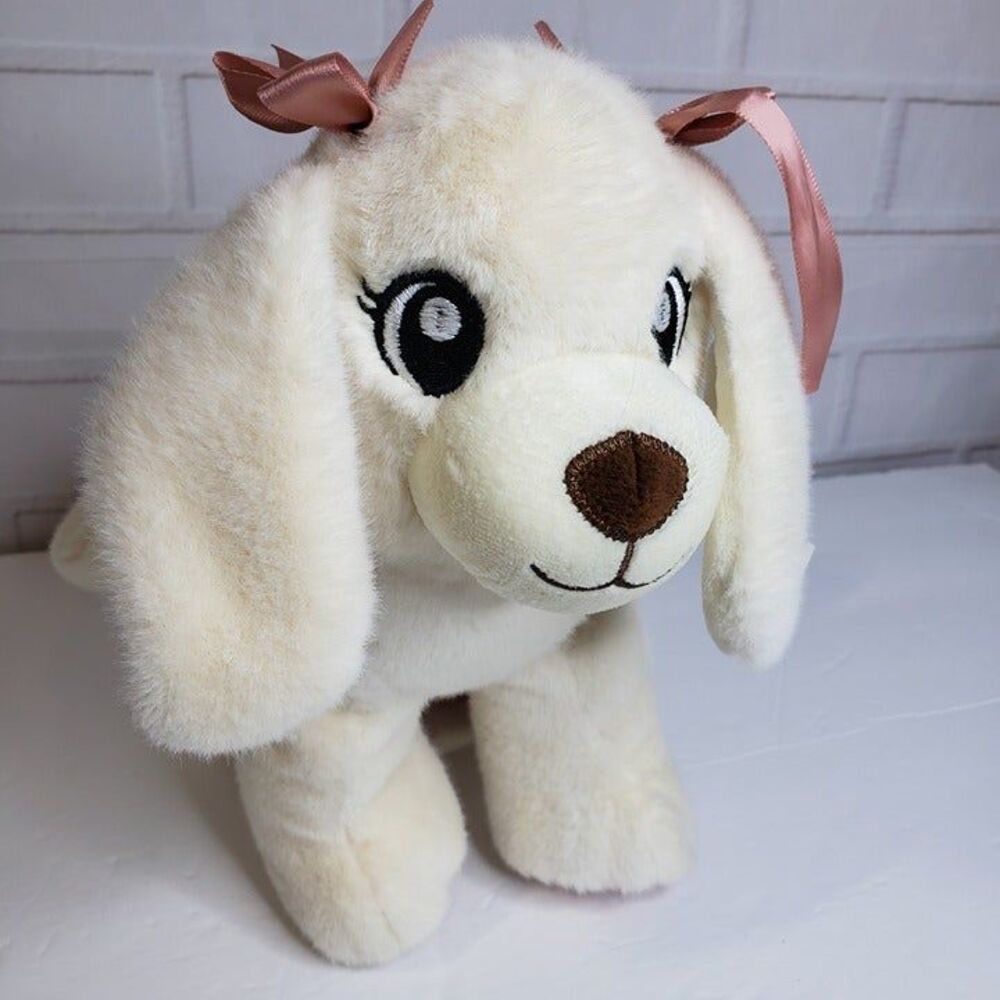 Stepping Stones Carried Away Cream Puppy Dog Plush Backpack Pink Bows Toy
